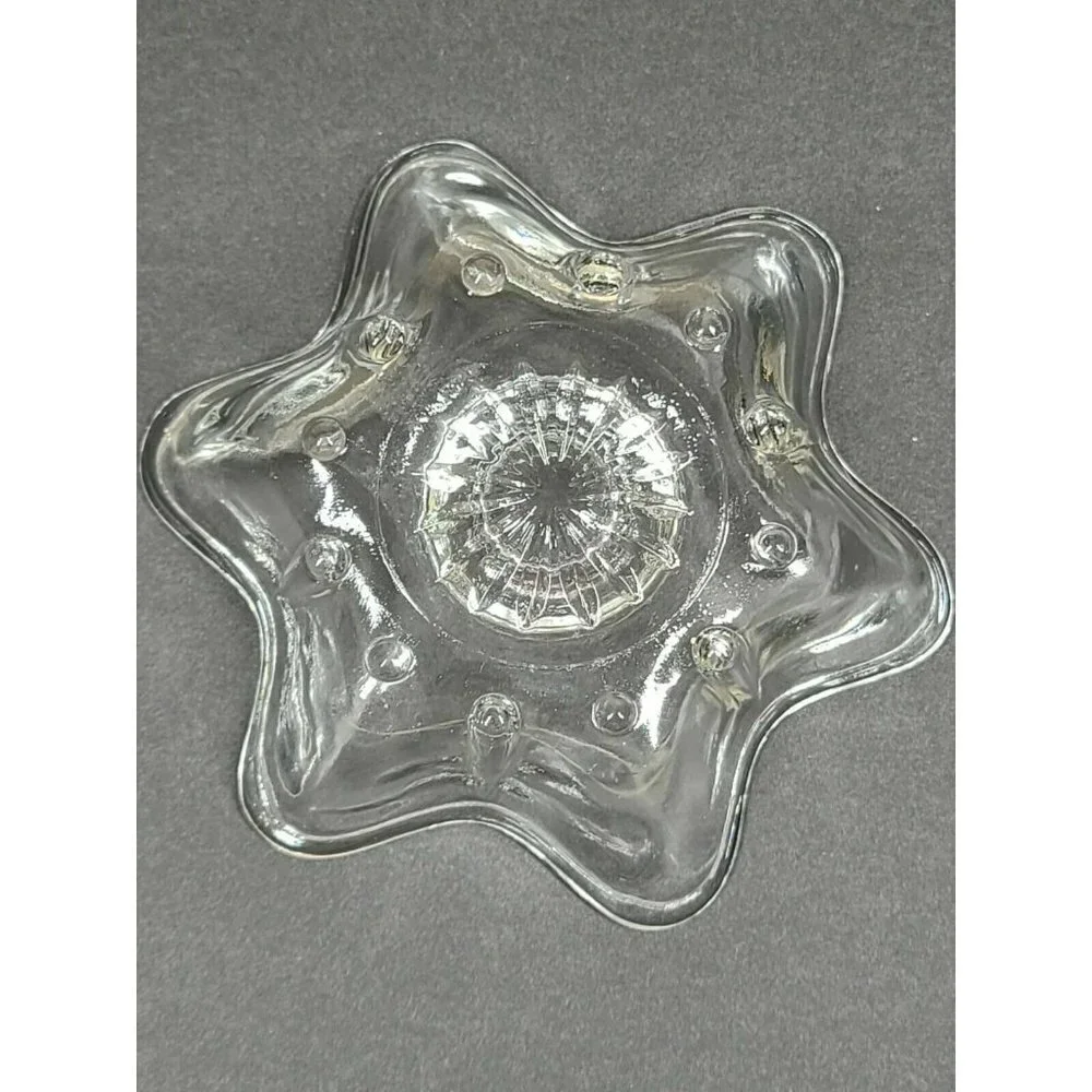 Set of 4 Candle holders Star-Shaped Clear Glass 6-points Taper Vintage